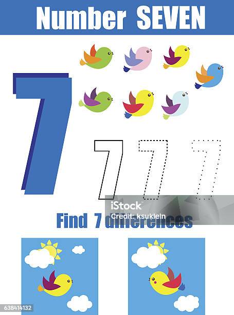 Handwriting Practice Learning Mathematics And Numbers Number Seven Educational Children Stock Illustration - Download Image Now