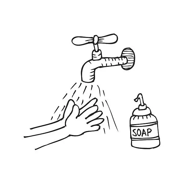 Vector illustration of Hand wash. Hand drawing illustration