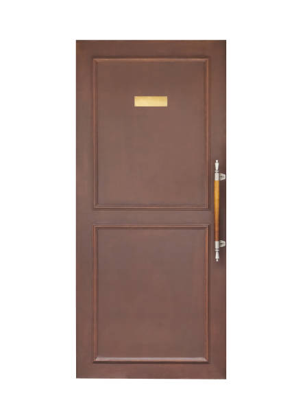 istock Brown modern door with handle, isolated on white background 638415220