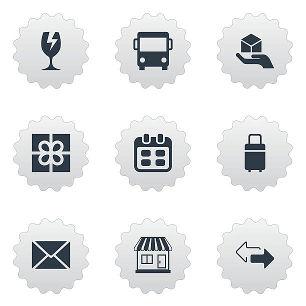 ilustrações de stock, clip art, desenhos animados e ícones de set of 9 simple handing icons. - luggage cart