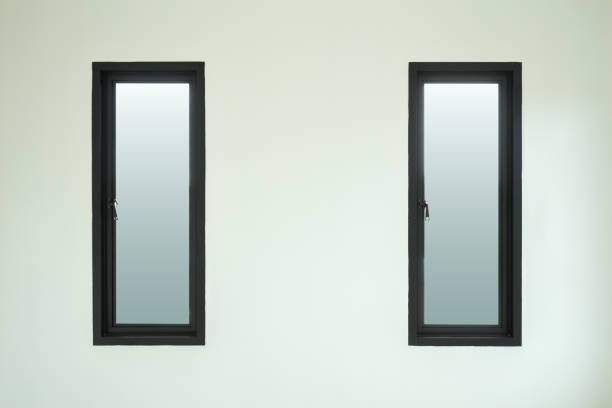 istock modern black aluminium window with white wall 638421260