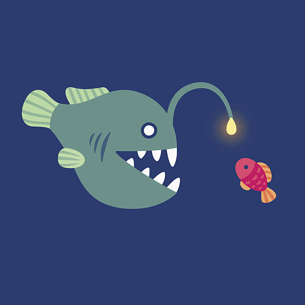 illustrations, cliparts, dessins animés et icônes de illustration de poisson pêcheur - anglerfish sea fish underwater