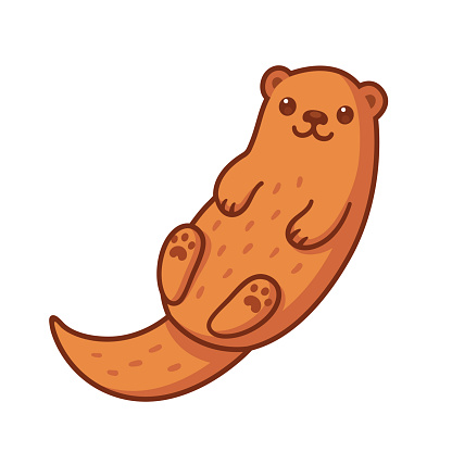 Cute cartoon otter swimming on its back. Funny vector animal character drawing.