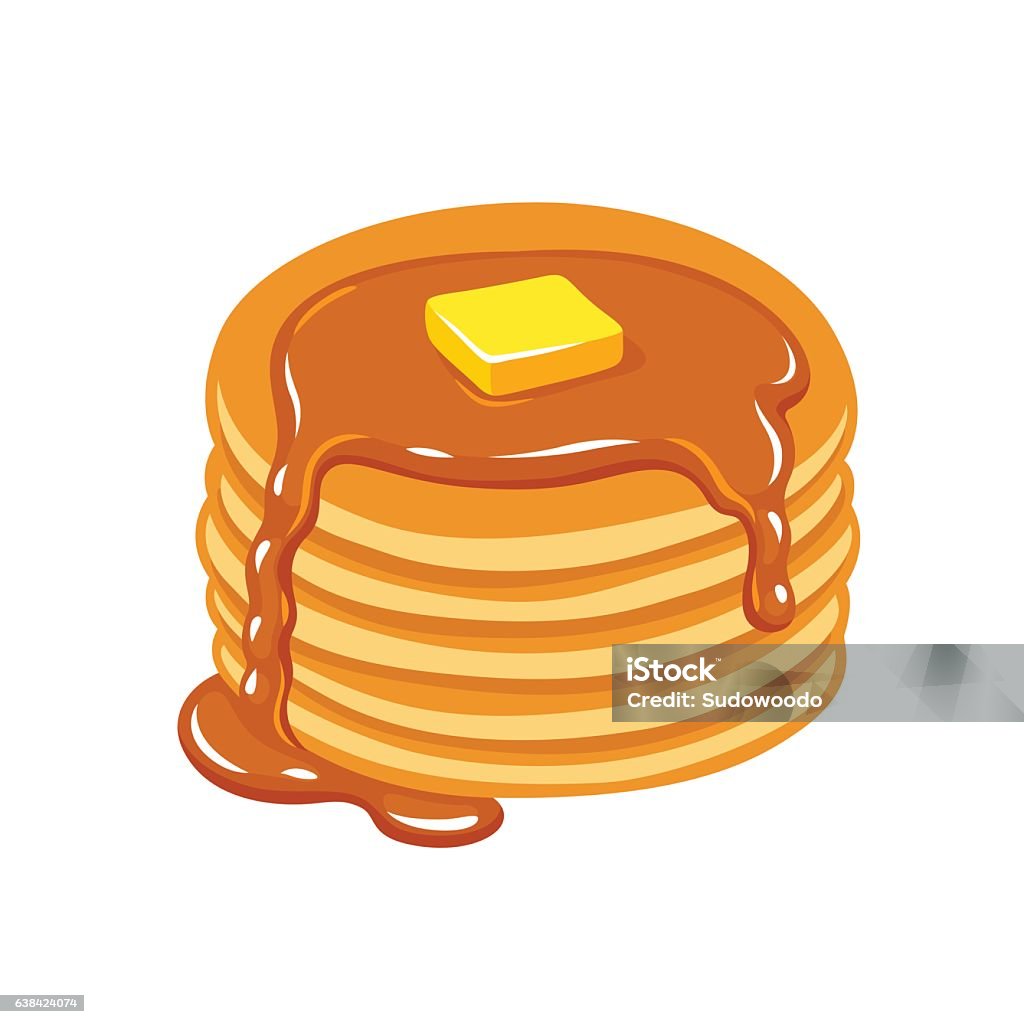 Crêpes au beurre et sirop - clipart vectoriel de Pancake libre de droits
