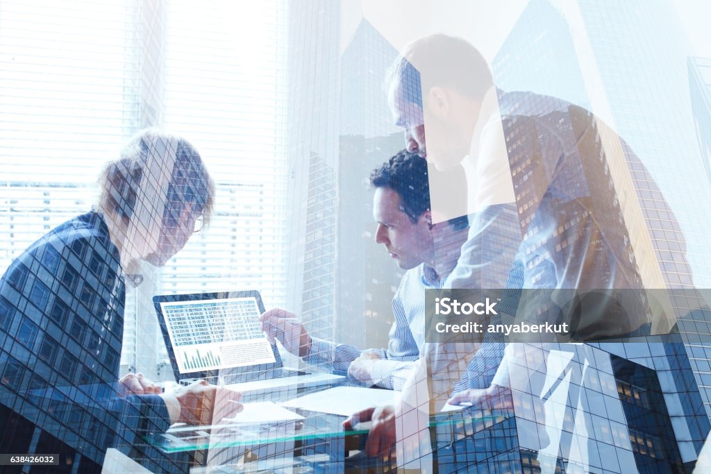 teamwork concept, business team working together teamwork concept, business team working together, double exposure of meeting Business Stock Photo