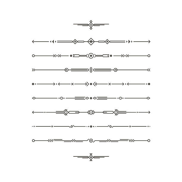 ilustrações, clipart, desenhos animados e ícones de conjunto vetorial de divisores. borda geométrica da linha vintage, elemento de design de texto. - underline scroll shape decoration single line