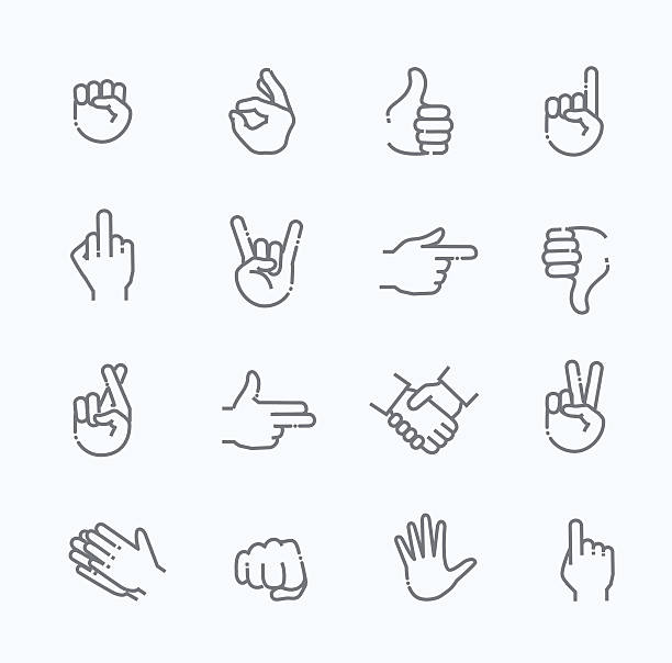 ilustrações, clipart, desenhos animados e ícones de gestos de mão conjunto de ícones finos da linha - polegar
