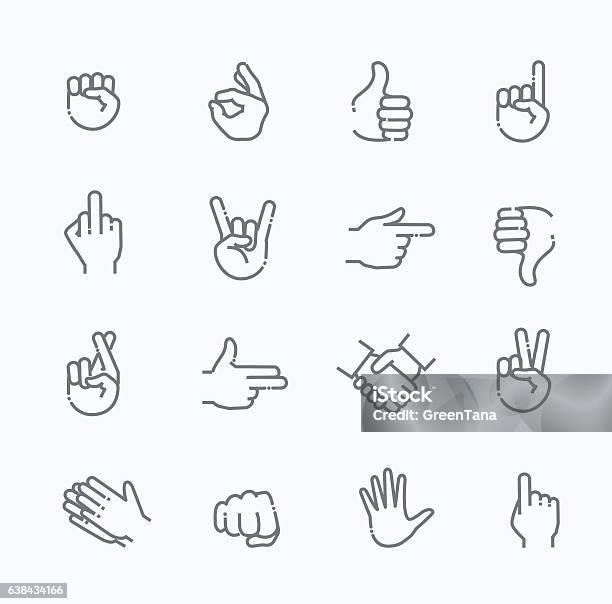 Hand Gestures Thin Line Icon Set Stock Illustration - Download Image Now - Icon Symbol, Thumb, OK Sign