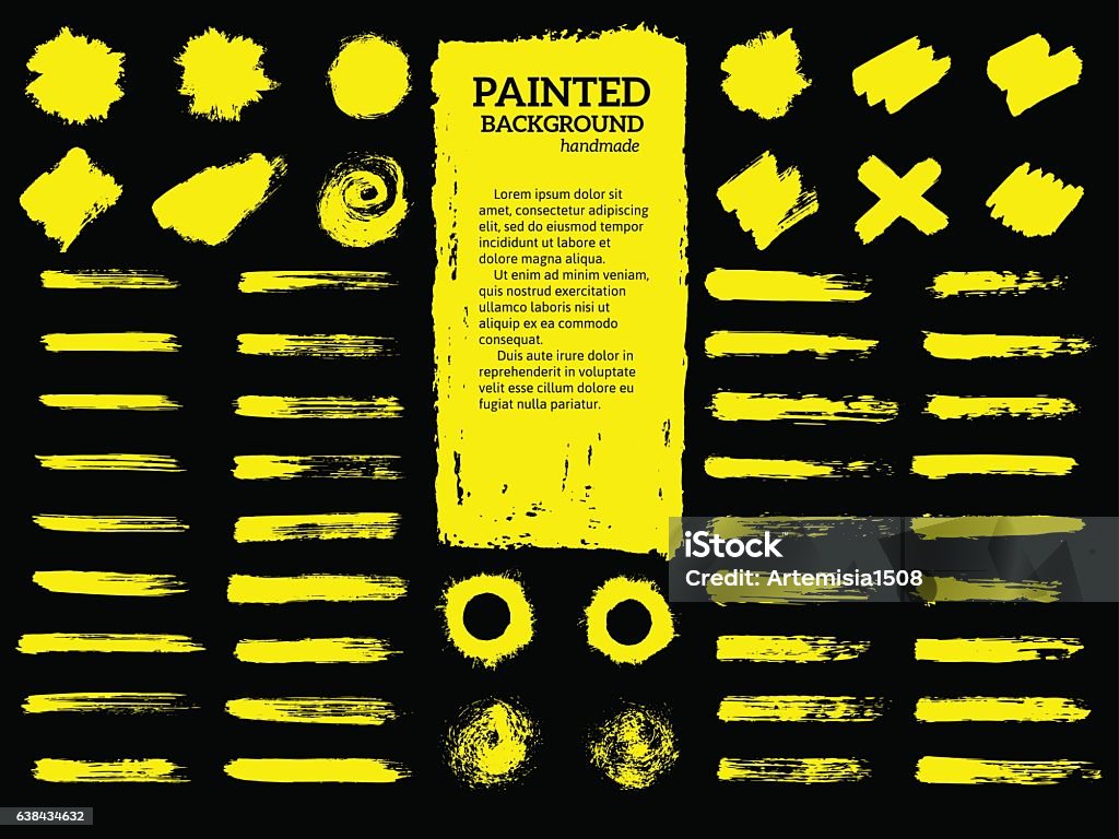 Painted grunge stripes set. Painted grunge stripes set. Yellow  labels, background, paint texture. Brush strokes vector. Handmade design elements. Brush Stroke stock vector