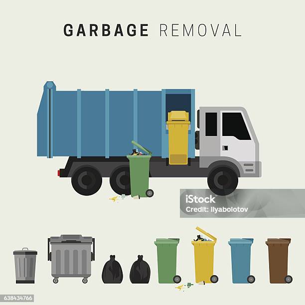 Garbage Removal Stock Illustration - Download Image Now - Garbage, Truck, Garbage Dump