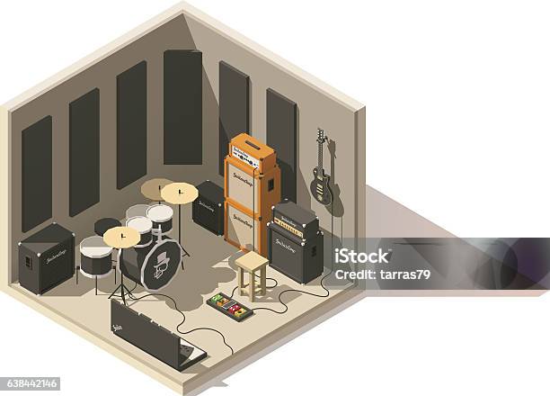 Vector Isometric Low Poly Recording Studio Icon Stock Illustration - Download Image Now - Isometric Projection, Recording Studio, Guitar