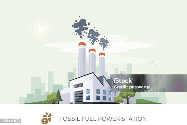 Centrale Électrique À Combustibles Fossiles Vecteurs libres de droits et plus d'images vectorielles de Usine - Usine, Industrie, Déchets