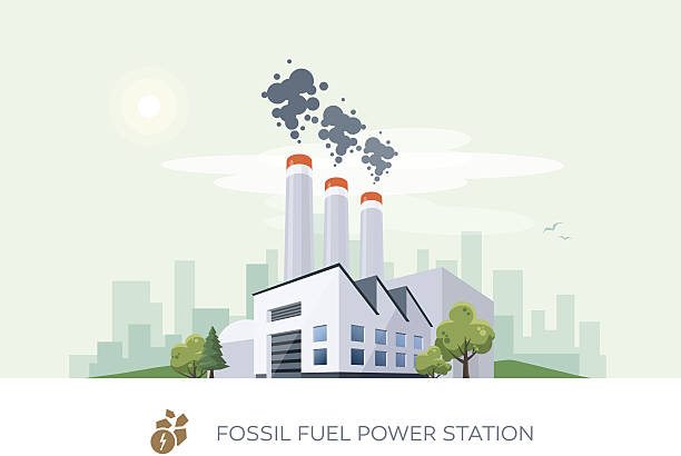 elektrownia na paliwa kopalne - chimney fuel and power generation coal fossil fuel stock illustrations