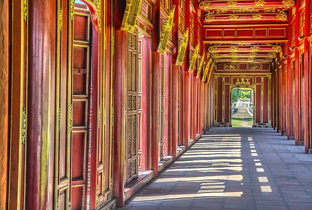 Red doors in Hue's Imperial City, Vietnam
