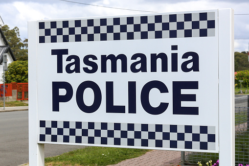 St Marys, Australia - November 6, 2016: Tasmania Police sign in front of police station