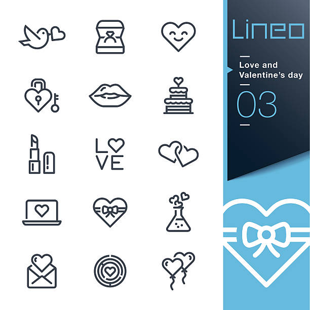 lineo - liebe und valentinstag linie symbole - love valentines day heart shape kissing stock-grafiken, -clipart, -cartoons und -symbole