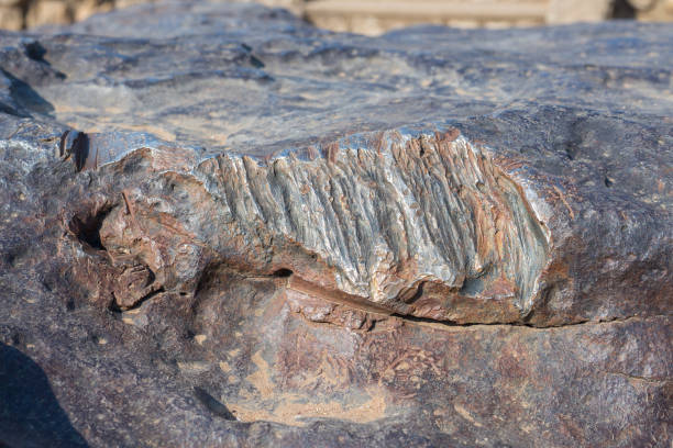 istock Polished surface of meteorite, glowing iron and nickel 638450542