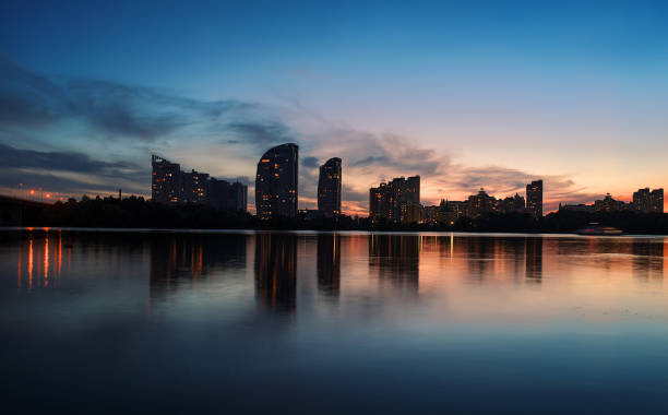 istock Cityscape: Moscow bridge and Obolon district in the evening 638450762