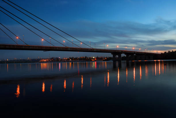 istock Cityscape: Moscow bridge and Obolon district in the evening 638450776