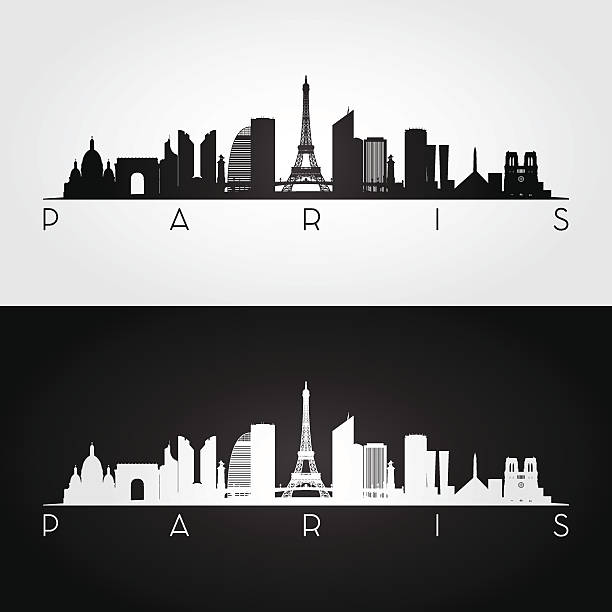 skyline von paris und wahrzeichen silhouette - paris square architecture travel destinations urban scene stock-grafiken, -clipart, -cartoons und -symbole