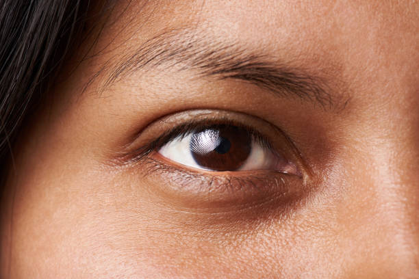 Macro of woman dark brown eye without cosmetic or makeup