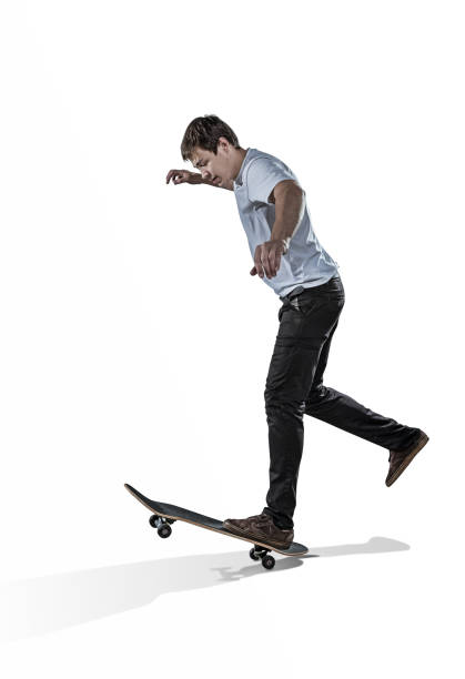 istock Skateboarder riding on one leg isolated 638452298