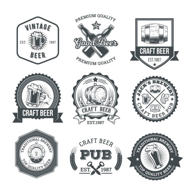 Collection of retro beer emblems, badges, stickers Vector collection of retro beer emblems, badges, stickers isolated on white. label silhouettes stock illustrations