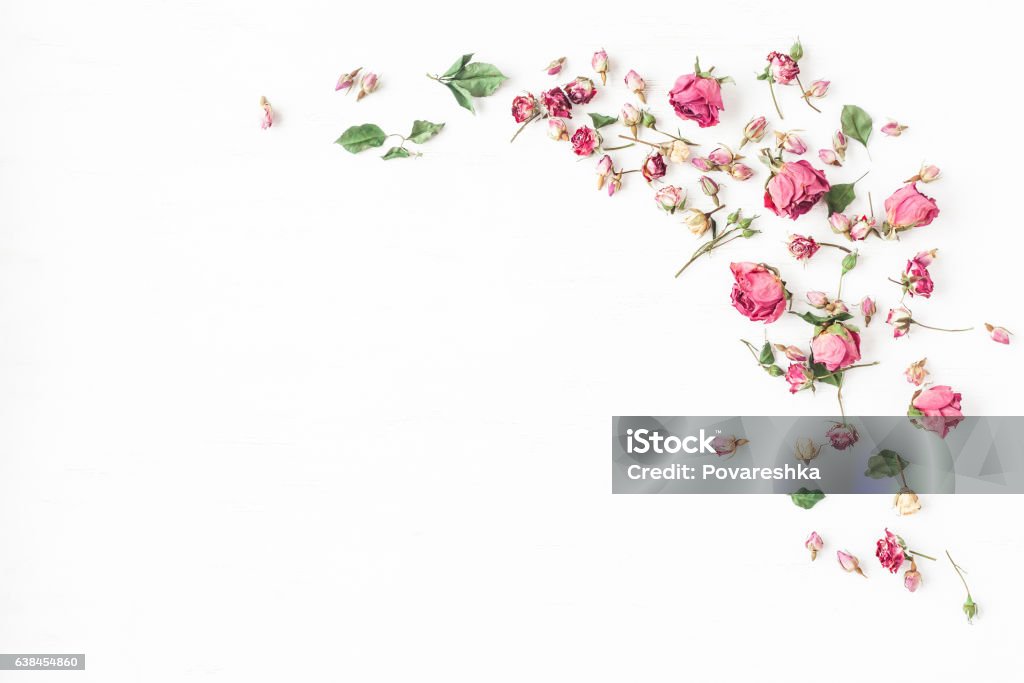 Cadre en fleurs de rose séchées. Pose plate, vue de dessus - Photo de Rose - Fleur libre de droits