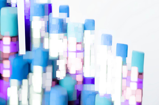 Negative design of pencils on white.  Abstract background in shades of blue and purple.
