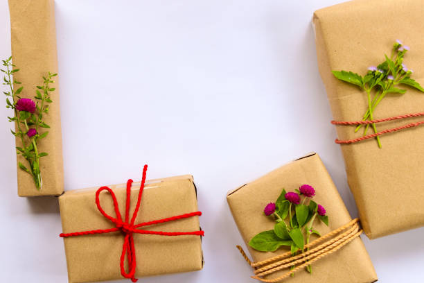 istock craft cardboard gift boxes with flowers on  white background 638457856