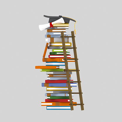 Ladder on books tower