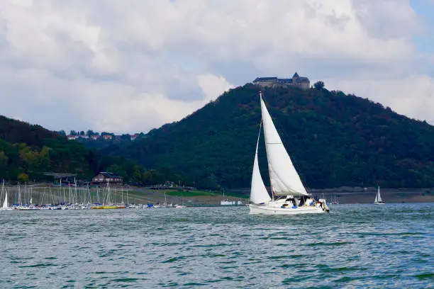 sailing boats on the Edersee, the castle of Waldeck in the background