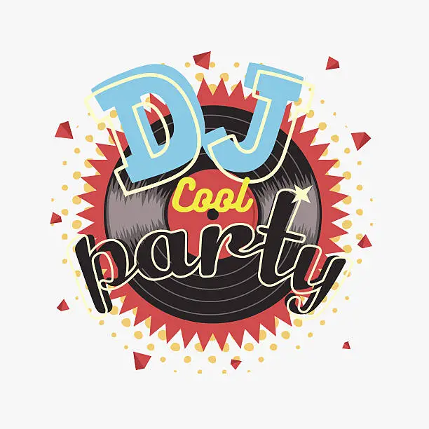 Vector illustration of DJ Cool Party 90s Aesthetic Vibrant Colors Poster Design With