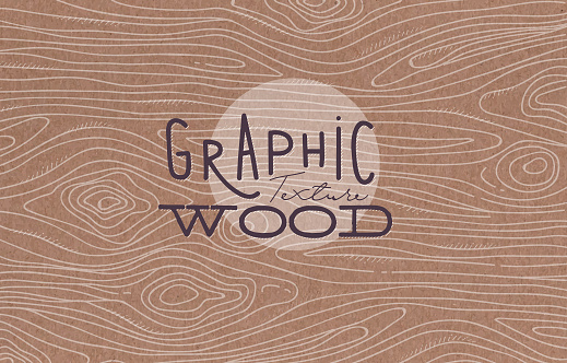 Wood graphic texture drawing with grey lines on brown background