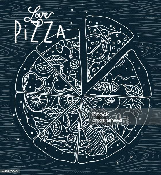 Poster Love Pizza Blue Stock Illustration - Download Image Now - Pizza, Arts Culture and Entertainment, Backgrounds