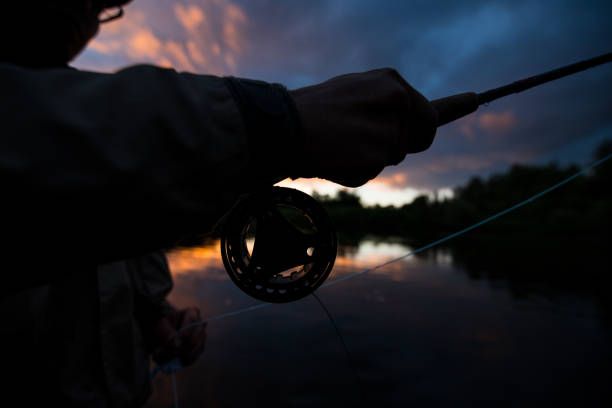 istock Man fishing in river with fly rod and waders 638469676