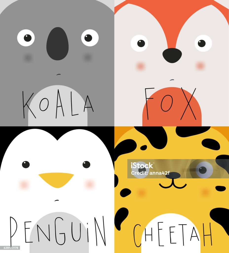 Mõm Động Vật Koala Cáo Chim Cánh Cụt Cheetah Hình minh họa Sẵn có ...