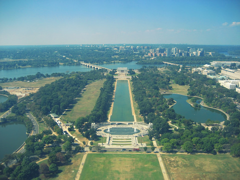 Lincoln Memorial reflecting pool and ducks swimming