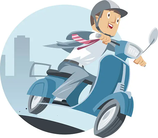 Vector illustration of Happy businessman riding a motorcycle