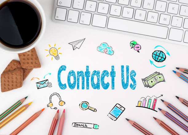 istock Contact Us, Business concept. White office desk 638474894