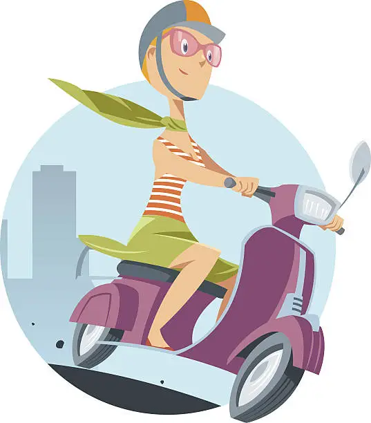 Vector illustration of business woman going to motorcycle