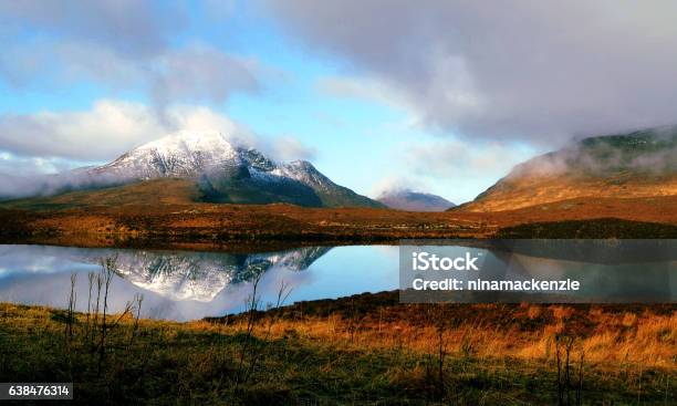 Autumn Golden Scottish Highlands Mountain Reflection On Sea Stock Photo - Download Image Now