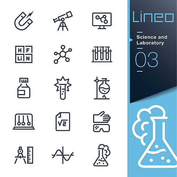 Lineo - Science and Laboratory line icons Vector illustration, Each icon is easy to colorize and can be used at any size.  chemical reaction stock illustrations
