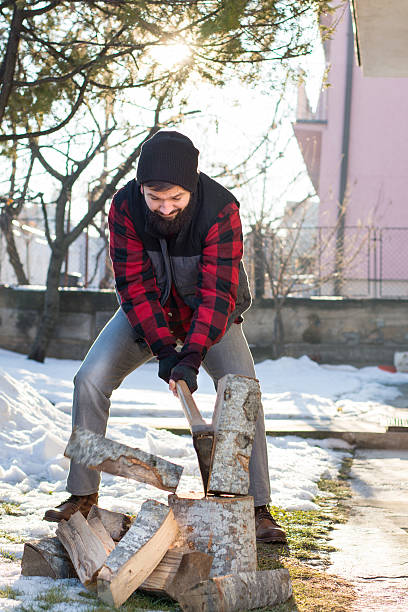 istock Man chopping firewood in the yard 638476818