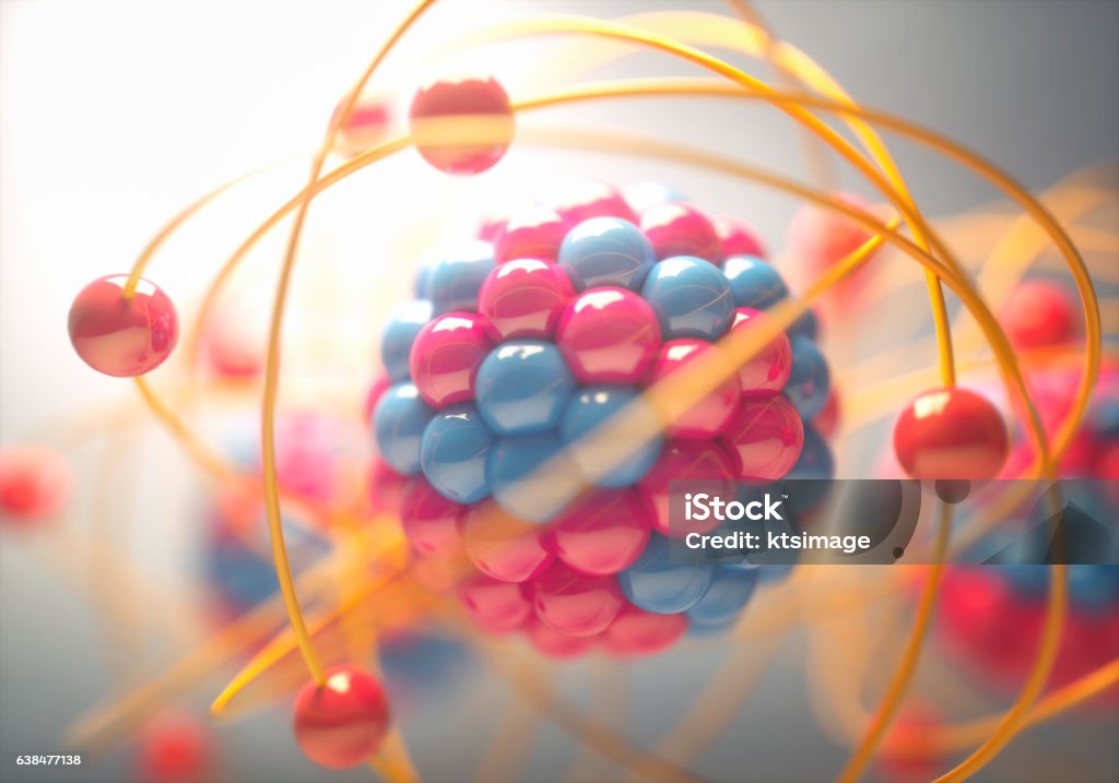 Molecular Model Colorful 3D Illustration of an atom, that is the smallest constituent unit of ordinary matter that has the properties of a chemical element. Atom Stock Photo