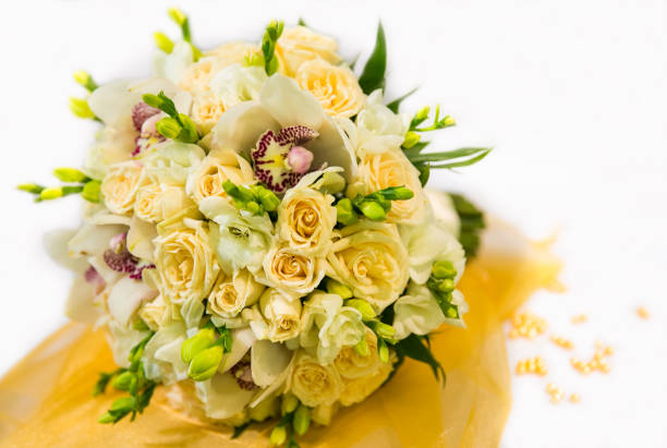 istock Wedding yellow bouquet with a yellow beads 638479820