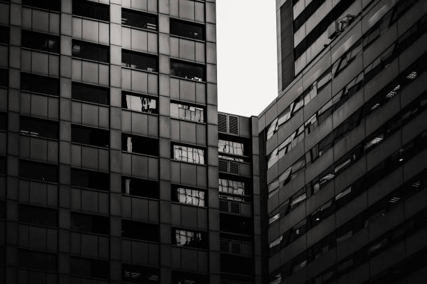 istock Office buildings stretch up to the sky with B&W color 638487580