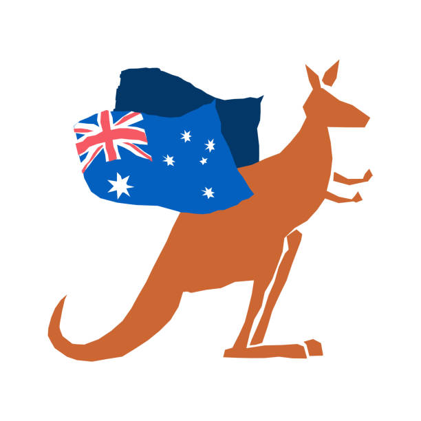 istock Australia Day emblem holiday. Kangaroos and Australian flag. Log 638491906