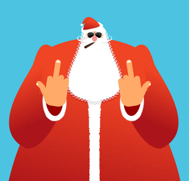 bildbanksillustrationer, clip art samt tecknat material och ikoner med bad santa shows to fuck. angry claus. not good christmas - santa hat