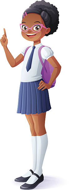 vector hübsche afrikanische schulmädchen bekam idee und finger nach oben zeigen. - 12 13 jahre stock-grafiken, -clipart, -cartoons und -symbole